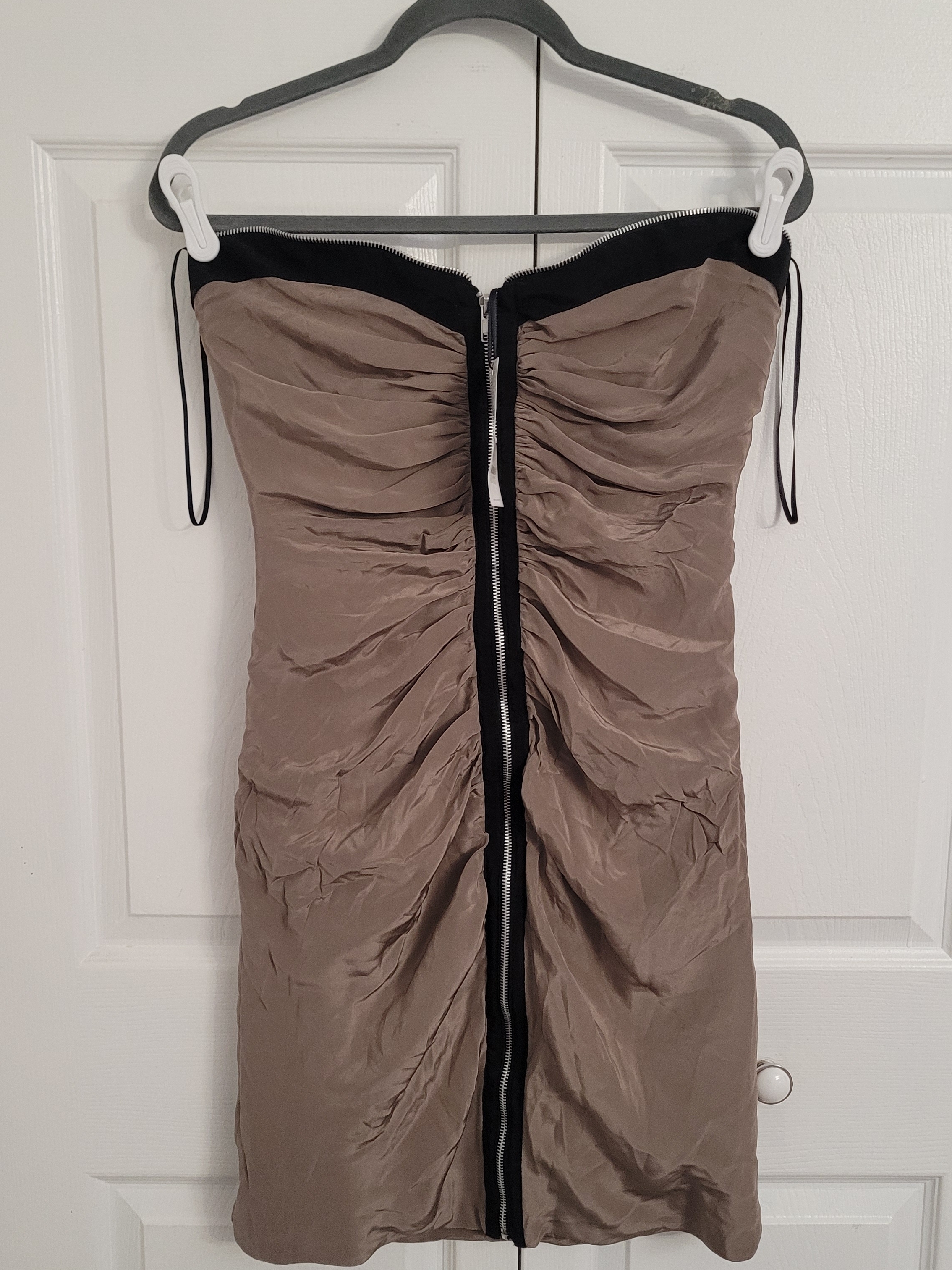 Jujucosta Strapless Ruched Taupe Dress With Black Trim $410